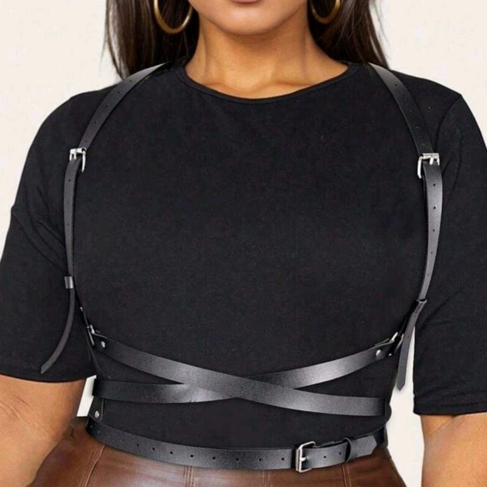 Harness Faux Leather Black Corset waist Belt Goth Steampunk plus size 1X/ 2X